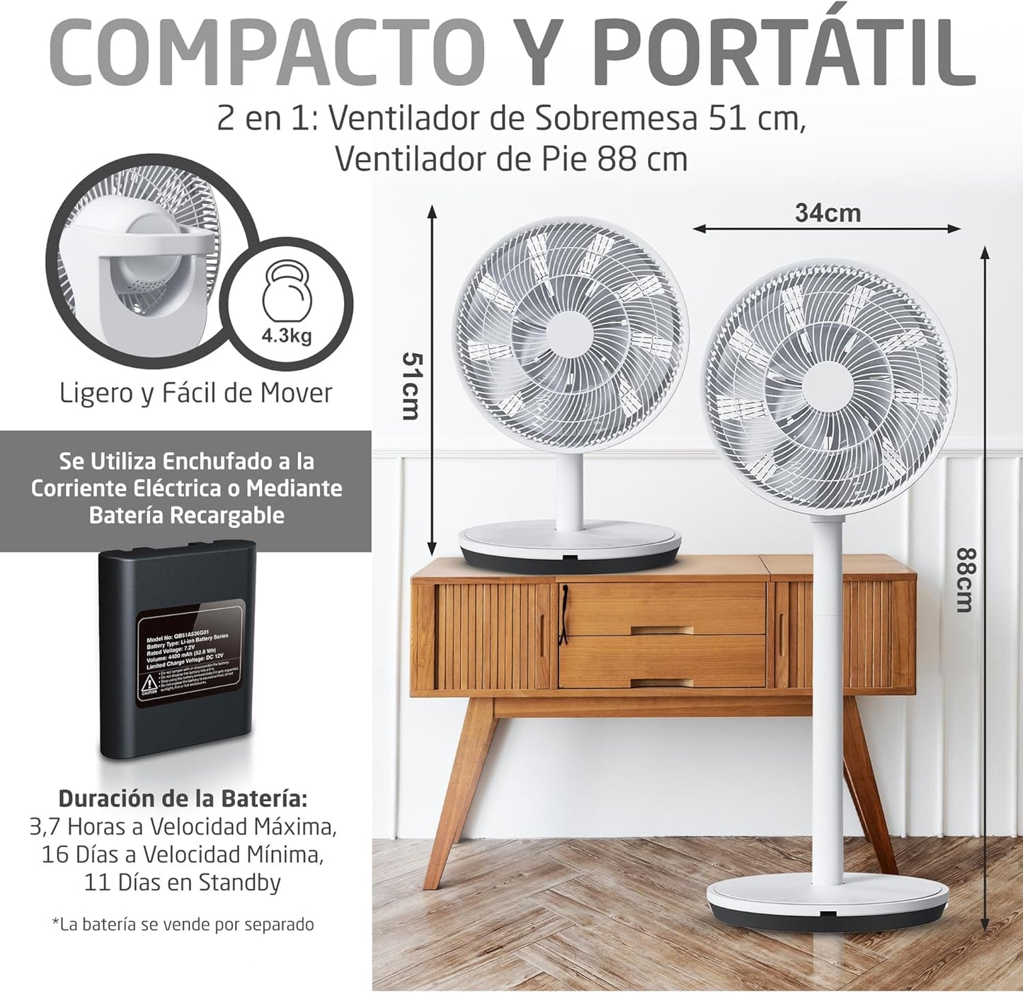 Amig - GALAIR WIFI-01 Staande en Tafelventilator - Stil 13 dB - 26 Snelheden - Verticale en Horizontale Oscillatie - Laag Verbruik 27 W - Afstandsbediening en App - LED-verlichting
