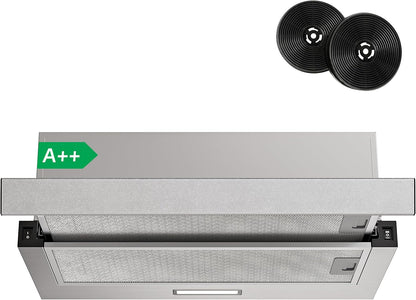 FIREGAS Afzuigkap 60 cm Uitschuifbaar Onderbouw – Zilver, Stil & Energiezuinig, 310 m³/h, LED Verlichting, Automatische AAN/UIT, Aluminium Vetfilter & Koolstoffilter – Voor Afvoer of Recirculatie