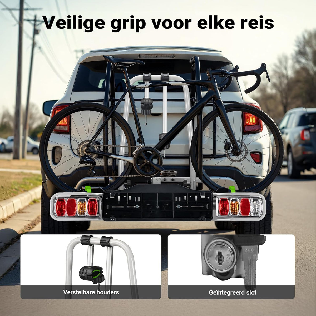 Wiltec Bicycle carrier for 2 bicycles up to 60 kg, folding carrier for bicycles e-bikes, bicycle carrier with anti-theft protection, bicycle carrier for tailgate with license plate and taillights - QUORE
