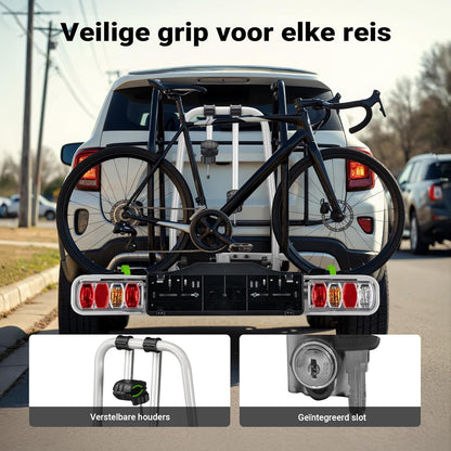 Wiltec Bicycle carrier for 2 bicycles up to 60 kg, folding carrier for bicycles e-bikes, bicycle carrier with anti-theft protection, bicycle carrier for tailgate with license plate and taillights - QUORE