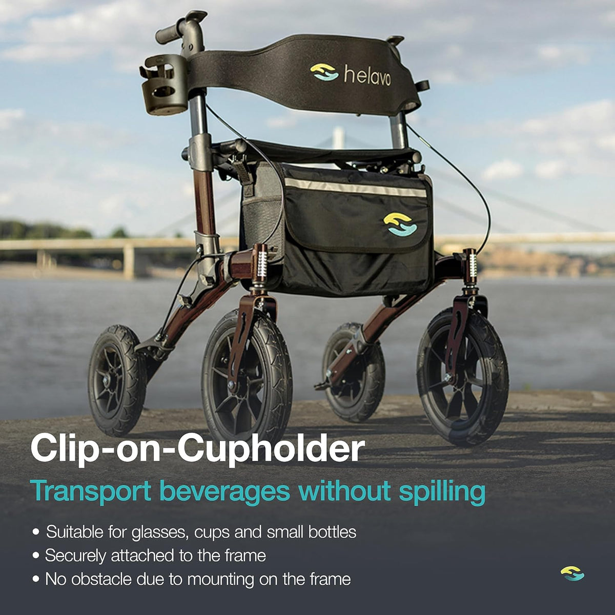 HELAVO rollator met lekvrije massief rubberen banden voor buiten - Opvouwbare aluminium rollator voor buiten met zitje - Maximale mobiliteit & comfort voor buiten