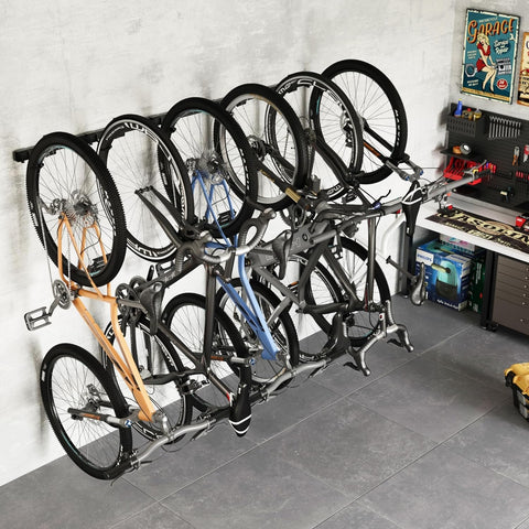 Fietsenrek - Fietsstandaard - Fietshouder - Fietshaak - voor 6 Fietsen  - Verstelbare Haken - Organisatieoplossing - voor Thuis - Garage - 160 x 18 x 10.5 cm -  Zwart