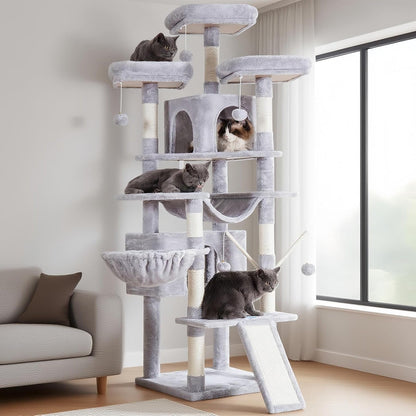 Krabpaal XXL voor Grote Katten – Kattentoren – Kattenboom – Kattenmeubel – Klimboom – Lichtgrijs – 180 cm Hoog – Met Groot Krabvlak en Sisaltouw