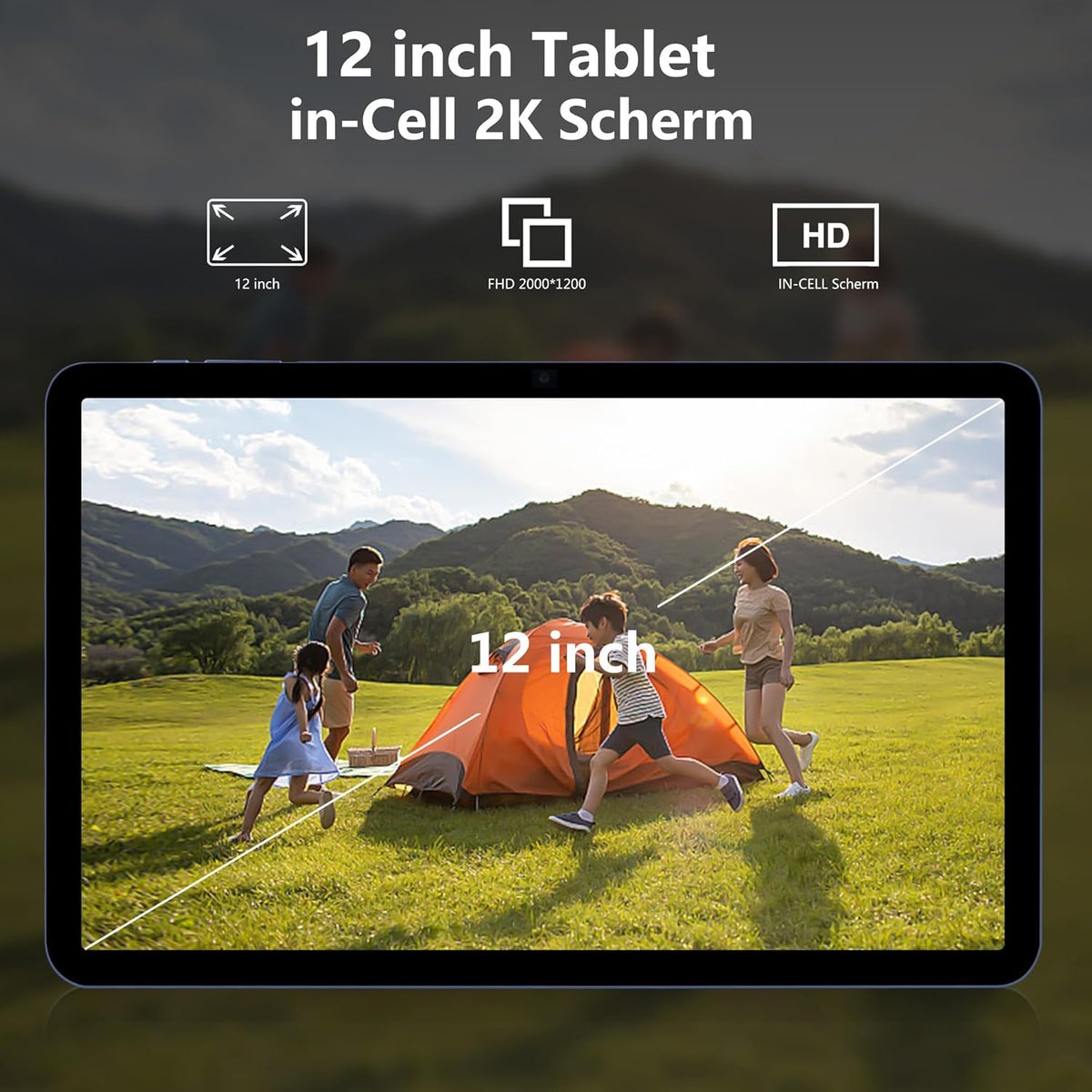 Veidoo Tablet 12 Inch, Android 13, 2K In-Cell Touchscreen, 8GB RAM + 256GB ROM/2TB TF, Octa-Core/WiFi6/BT5.0/10000 mAh Batterij/Widevine L1, Dual Camera 5MP+13MP, Gaming Tablet