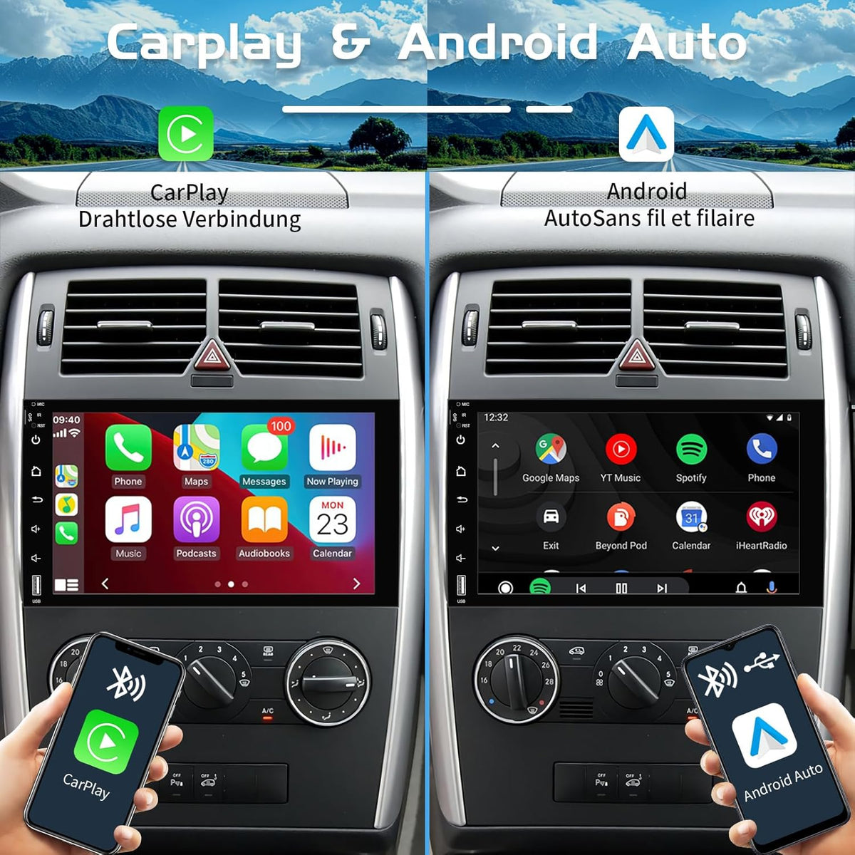 64G + 4G 8Core (2CA75+ 6CA55) Android 14 autoradio 9 inch met display voor Mercedes Benz B200 Sprinter Vito W639 Viano W169 W245, autoradio Dual DIN met Canbus MirrorLink Navigation SWC ect
