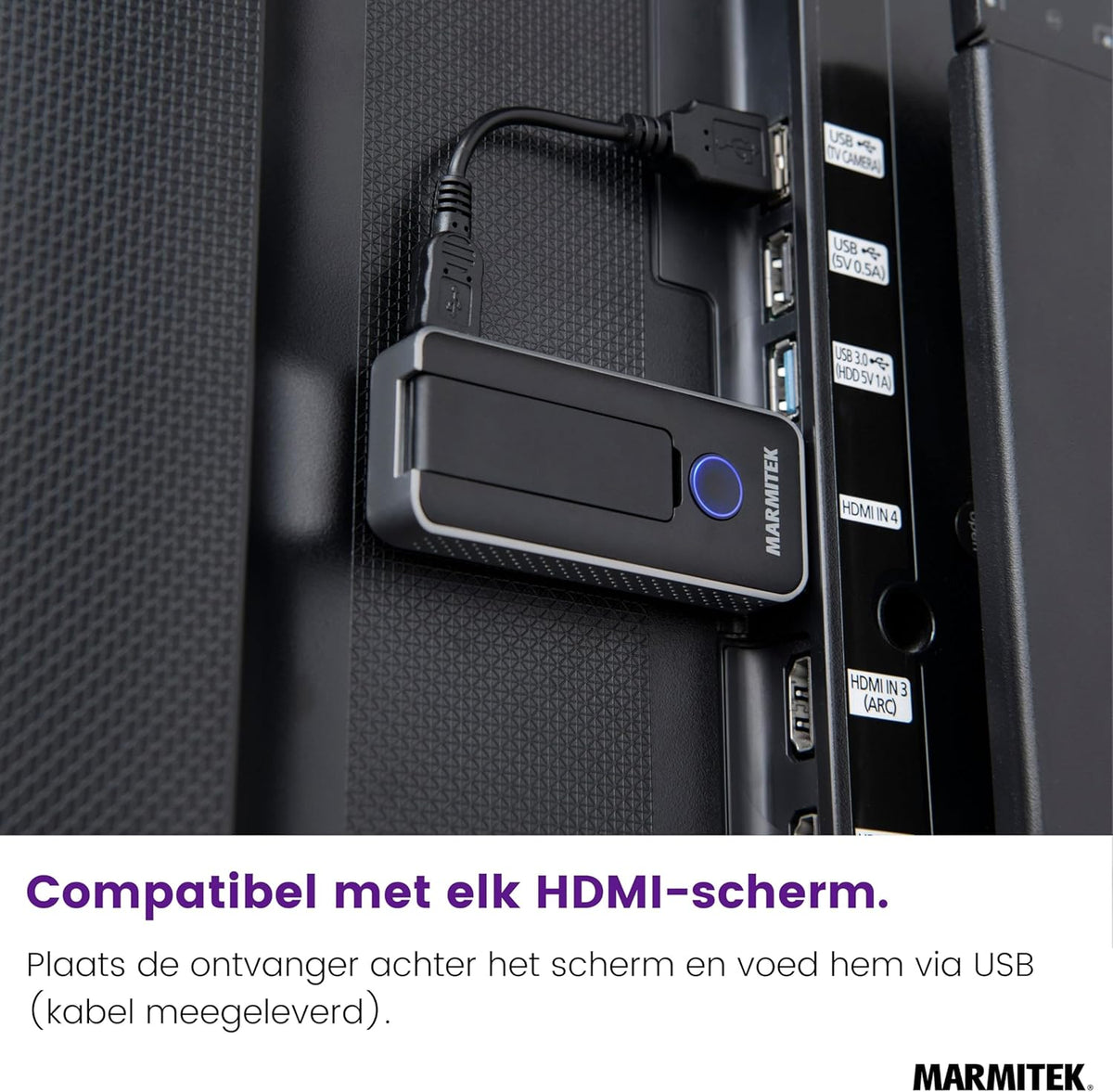 Wireless HDMI Extender 1080p – Marmitek Stream S1 Pro – Draadloze HDMI Zender Ontvanger – Plug & Play zonder wifi/software – USB‑C compatibel – tot 20 m bereik, lage latency – Presentatie – Beamer