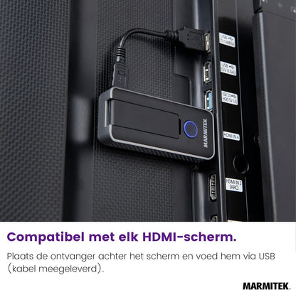 Wireless HDMI Extender 1080p – Marmitek Stream S1 Pro – Draadloze HDMI Zender Ontvanger – Plug & Play zonder wifi/software – USB‑C compatibel – tot 20 m bereik, lage latency – Presentatie – Beamer