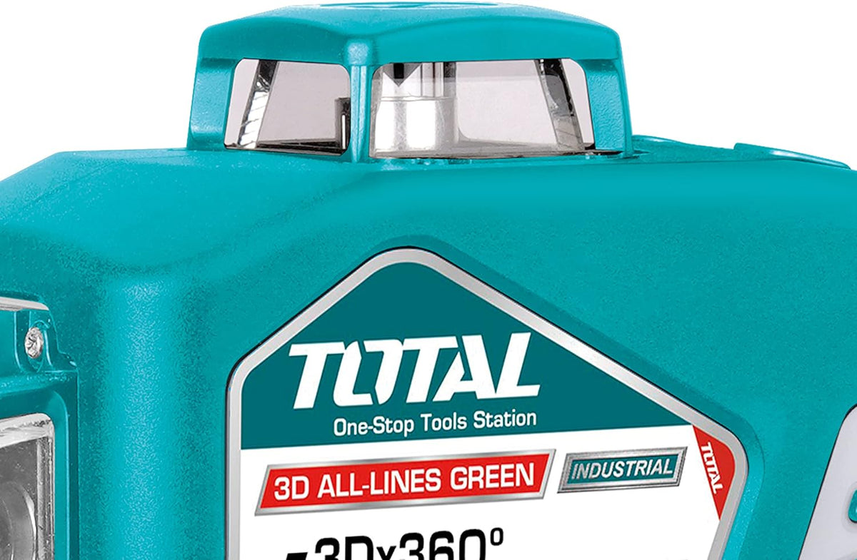 TOTAL - 3D Laserwaterpas - 360° bereik - Met groene laserpointer - Bereik tot 30 m - Inclusief veiligheidsbril, houder en robuuste koffer