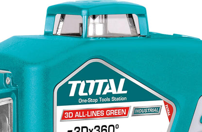 TOTAL - 3D Laserwaterpas - 360° bereik - Met groene laserpointer - Bereik tot 30 m - Inclusief veiligheidsbril, houder en robuuste koffer
