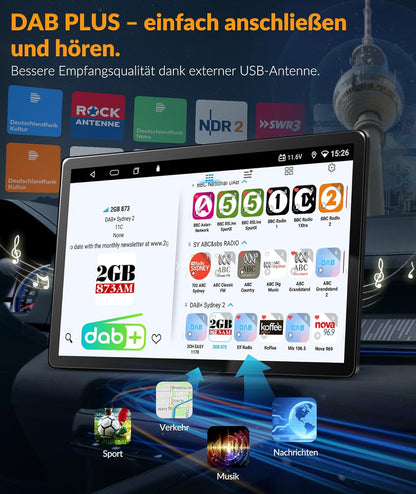 PORMIDO autoradio met scherm:11,8 inch 2K touchdisplay met DAB+ draadloze Apple CarPlay & Android Auto 1din radio 8-core 4GB+64GB Android 13 Navi WiFi Bluetooth achteruitrijcamera voor auto-upgrade