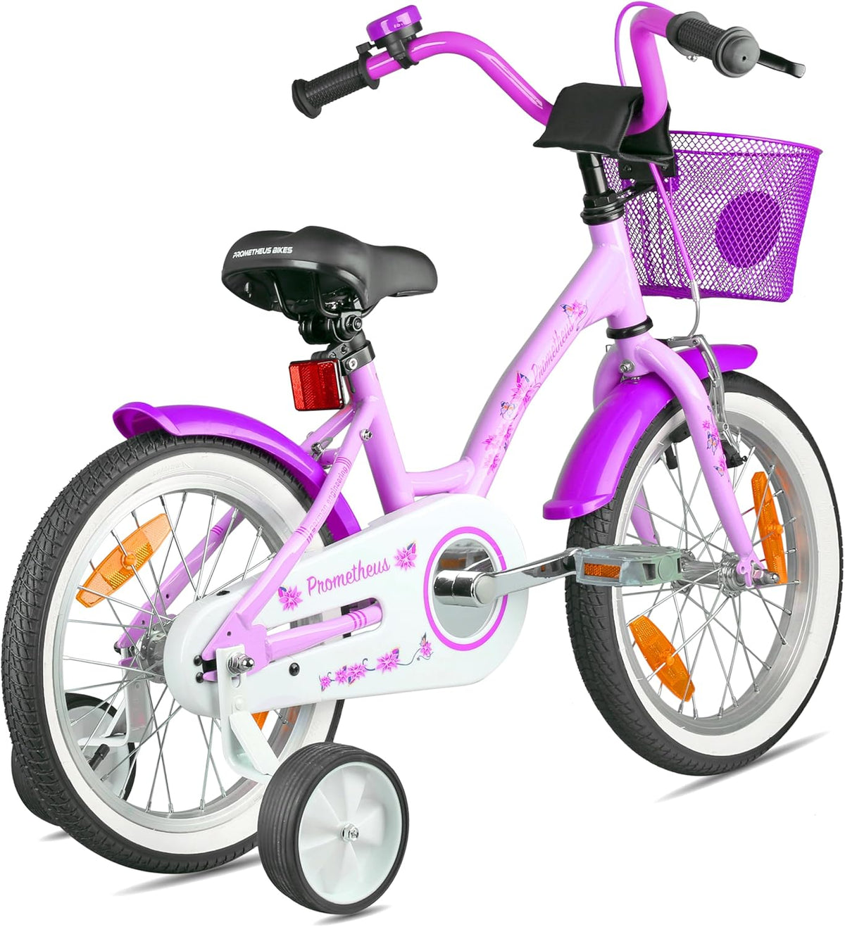 PROMETHEUS BICYCLES Kinderfiets vanaf 5 jaar, meisjesfiets, 16 inch, kinderfiets met steunwielen, terugtraprem, in paars/lila