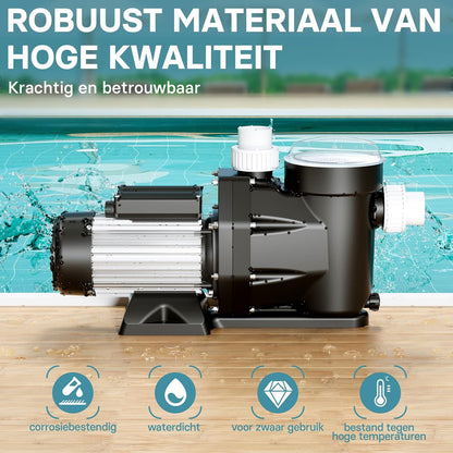 Wiltec poolpomp 19200 l/h 750 W zwembadpomp met 3,5 meter aanzuighoogte, filterpomp voor pools, circulatiepomp met ingebouwde vezelopvang