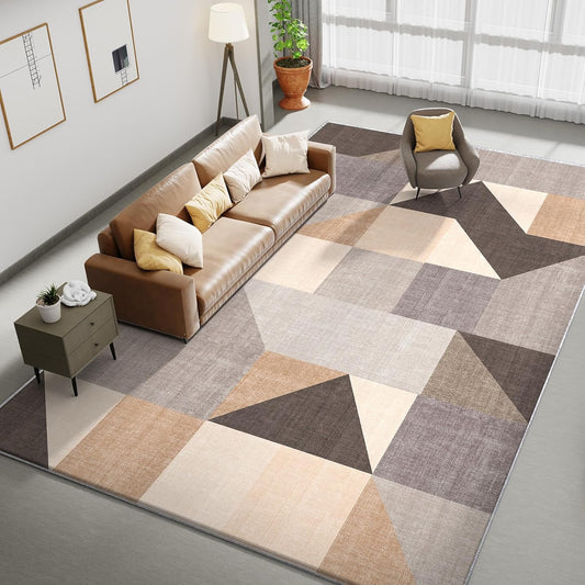 HOMFINE wasbare woonkamer korte flens tapijt-fluffy niet-slip modern tapijt, slaapkamer en eetkamer, zacht sponsmateriaal, ultrasoft en duurzaam, geometrisch abstract patroon, 160x230 cm Bruin