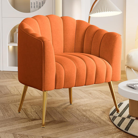 Extra grote pompoen-accentstoel, moderne comfortabele fluwelen bekleding, luxe enkele stoel voor woonkamer, wachtkamer, kantoor en kaptafel, oranje