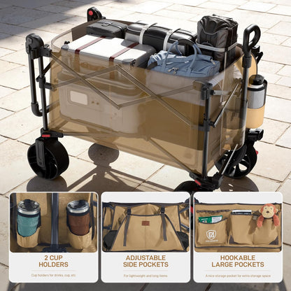 EVER ADVANCED XXL bolderkar, opvouwbaar, 225 l tot 150 kg, met remdak, handwagen, duw- en trekwagen, opvouwbare strandwagen, 20 x 8 cm brede wielen, vouwwagen voor camping, strand, winkelen, dier