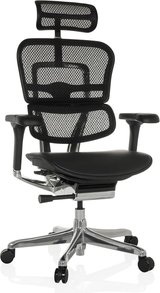 Ergonomische Bureaustoel – Kantoorstoel – Werkstoel – Gamestoel – Bureaustoel Verstelbaar – Flexibele Lendensteun – Lederen Gevoerde Zitting – Ademend Mesh Rug