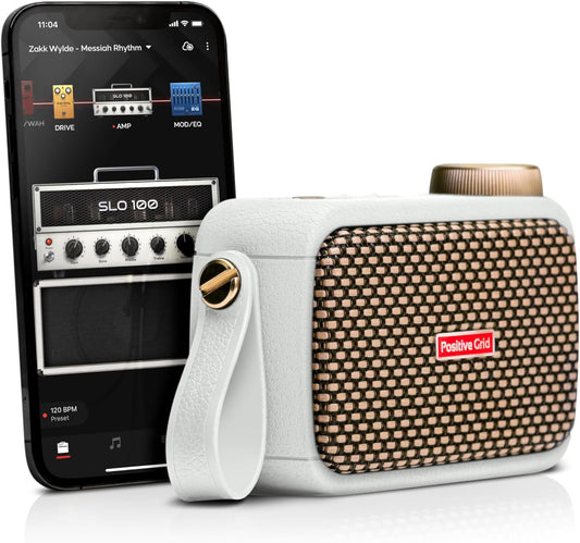 Positive Grid Spark GO 5 W ultra draagbare slimme gitaarversterker, hoofdtelefoonversterker en bluetooth-luidspreker met smart app voor elektrische gitaar, akoestische gitaar of bas, parel