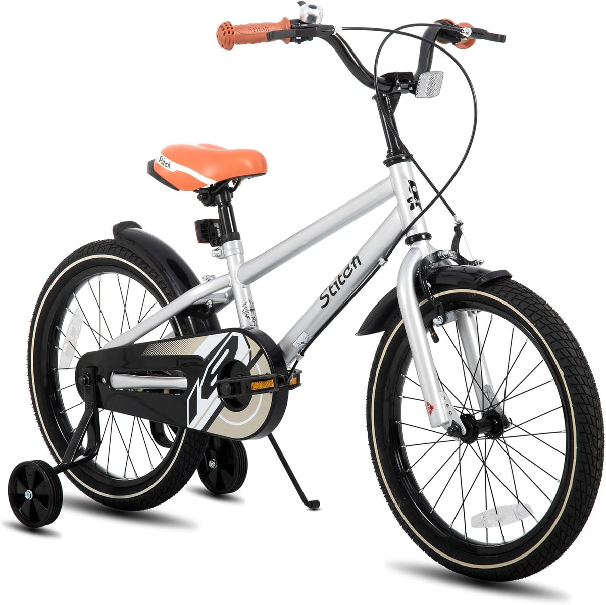 STITCH Vintage 20 inch kinderfiets voor jongens en meisjes van 9-11 jaar, met stabilisator en standaard, zilver