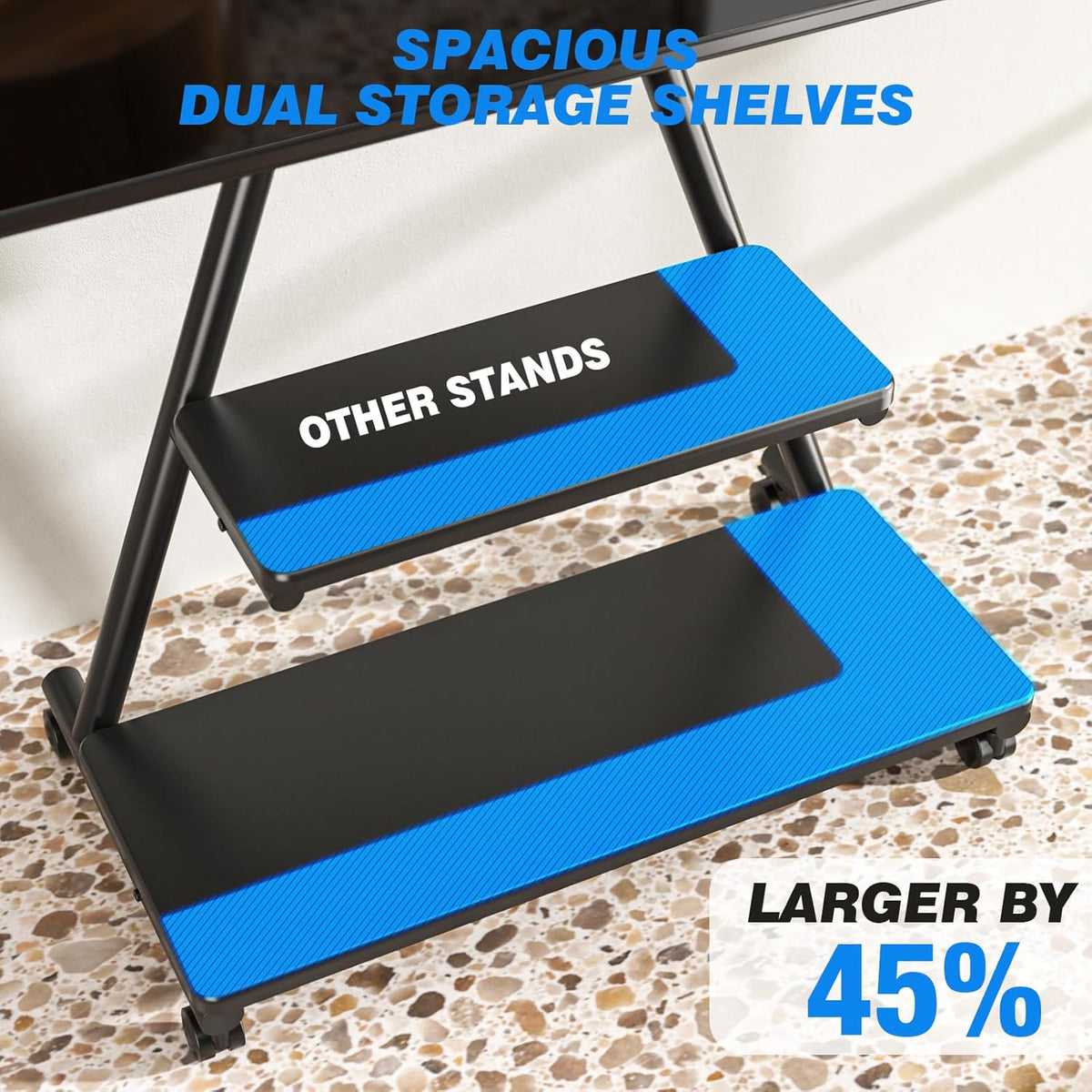 TVON Mobiele tv-standaard voor tv's van 43-80 inch tot 68 kg met planken (max. VESA 600 x 400 mm, in hoogte verstelbaar op wielen)