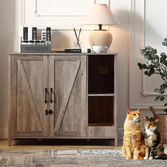 Kattenbakkast – Grote Kattenbak – Kattenbakmeubel – Kattenhuis – Kattenbakrobot Kast – Modern Design – 105 x 68 x 89 cm – Verstelbaar Veiligheidsrek – Ingebouwd Kattenluik – Grijs