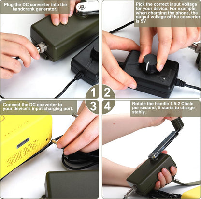 NArra Handbediende generator, 30 W 0-28 V, draagbare gelijkstroom-oplader met USB-aansluiting, vrije multifunctionele handslinger-generator voor het opladen van mobiele telefoons en computers