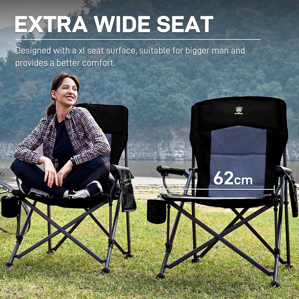 EVER ADVANCED Campingstoel voor volwassenen, set van 2 extra grote 230 kg, klapstoel voor zware mensen met zijvak, extra breed met harde armleuning, opvouwbaar, voor tuin, vissen, outdoor, inklapbaar