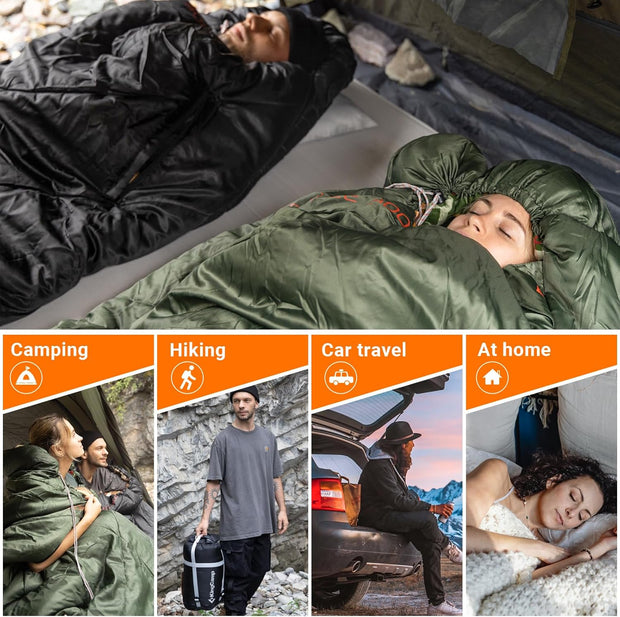 Kingcamp Flanellen slaapzak, 3-4 seizoenen, warme XXL slaapzak met ritssluiting voor armen, grote slaapzakken, outdoor, voor volwassenen op de camping