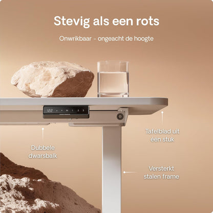 Desktronic HomeOne Desk - Height Adjustable 160 x 80 cm - Fast Twin-Motor Stand Desk - Very Stable Electric Standing Desk - One-Piece Table Top Standing Desk - Touch Screen Control - QUORE