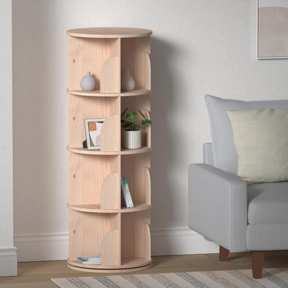 PTUWODS draaibare boekenplank, staand rek, 360 graden, opbergrek voor kinderen en volwassenen, multifunctioneel boekenrek van massief hout (4 planken)