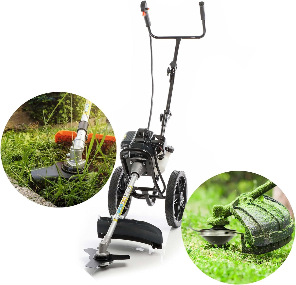 Wiltec benzine bosmaaier op wielen grastrimmer 1,9 kW 2-in-1 multitool gazon gras bos tuinmaaier