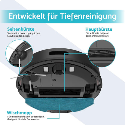 Zuig- en dweilrobot – Robotstofzuiger – Automatische schoonmaker – Dweilrobot – Robotwisser – 5000 Pa Zuigkracht – LDS Navigatiesysteem