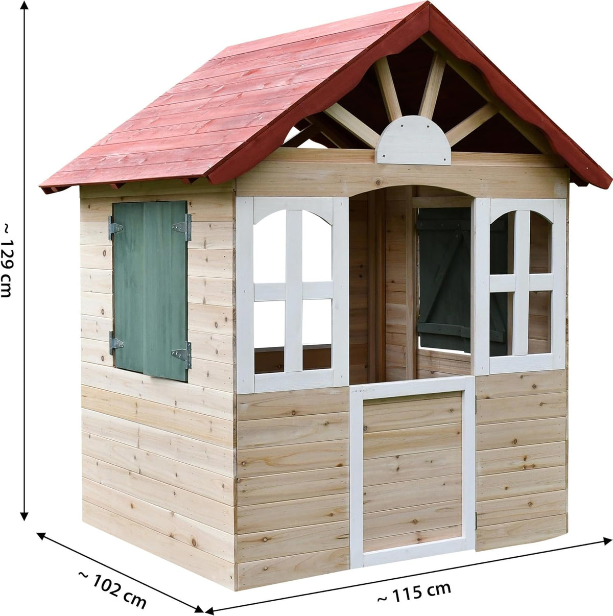 dobar® Kinderspeelhuis van hout met ramen en deuren, speelhuis, outdoor, bouwpakket met eenvoudige montage, kinderhuis voor tuin, rood, 115 x 102 x 125 cm