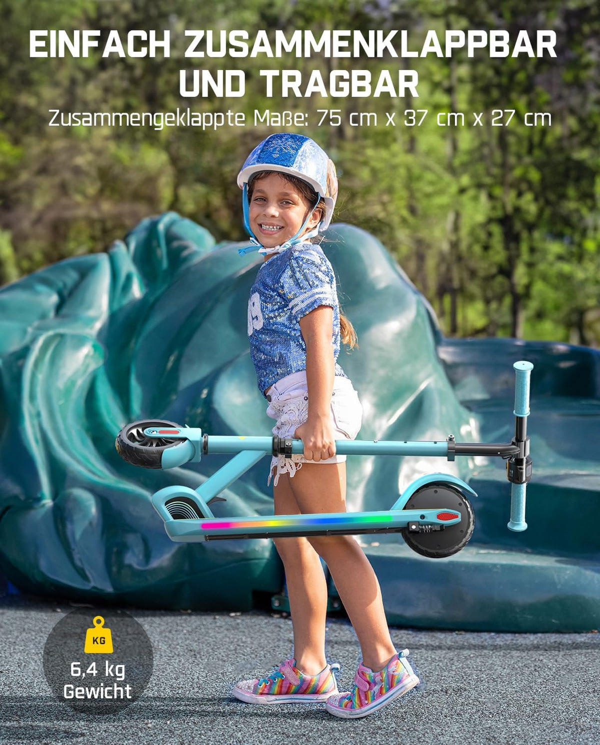 FanttikRide C9 Pro Elektrische step voor kinderen van 8-12 jaar, kleurrijke regenboogverlichting, 8/12/16 km/u, 8 km bereik, led-display, in hoogte verstelbaar, opvouwbaar, voor jongens en meisjes