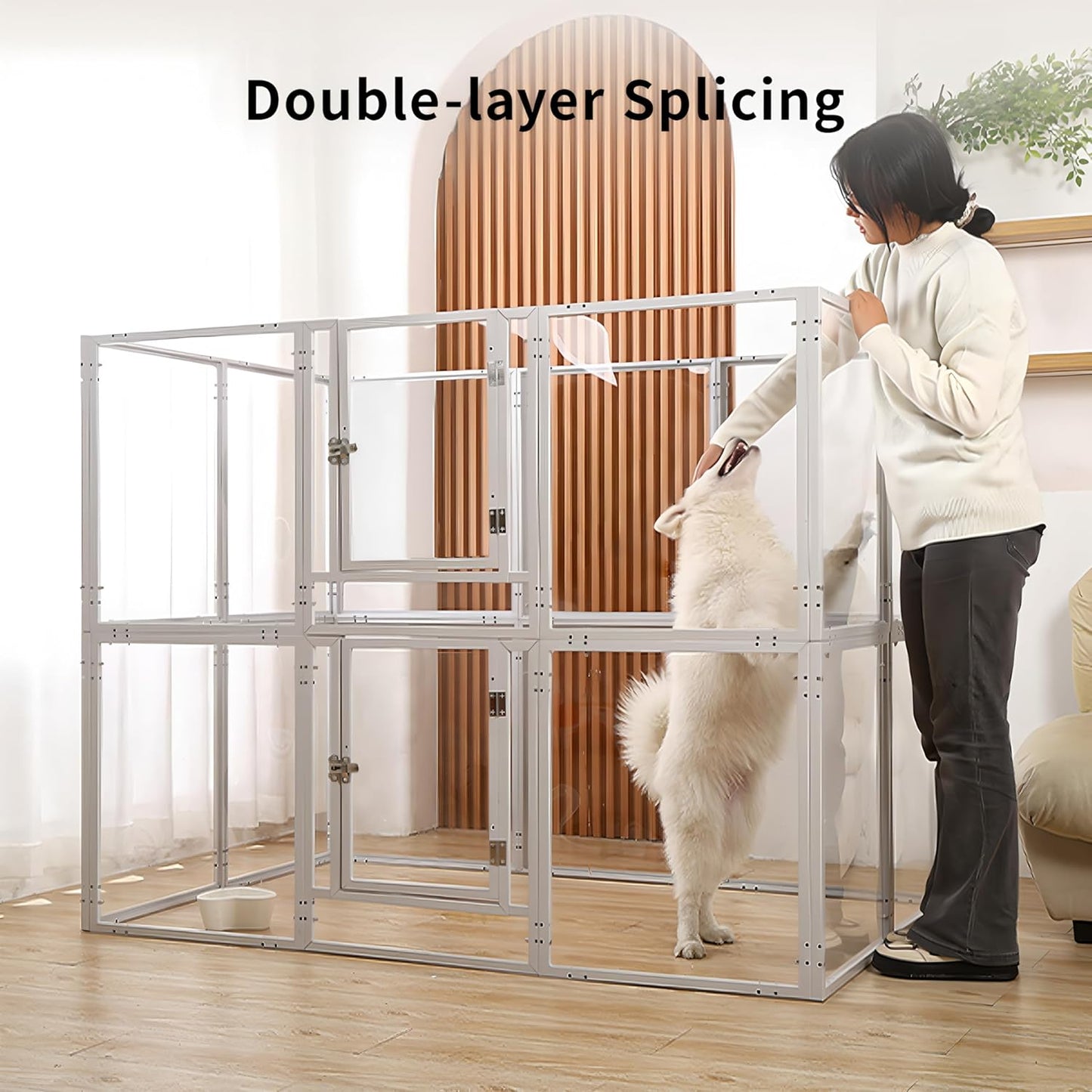 Doorzichtige acryl hondenspeelbox voor binnen - 130 cm 10 panelen huisdierbox voor kleine honden en katten, buitengebruik met deur, eenvoudig te monteren en schoon te maken (wit-08, 23 inch, 8 panelen