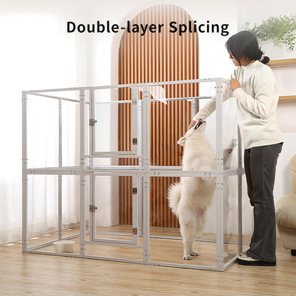 Doorzichtige acryl hondenspeelbox voor binnen - 130 cm 10 panelen huisdierbox voor kleine honden en katten, buitengebruik met deur, eenvoudig te monteren en schoon te maken (wit-08, 23 inch, 8 panelen