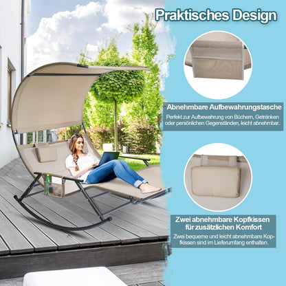 Outdoor Double Lounger Sun Lounger for 2 People with Sun Canopy Bag Double Rocking Chair up to 250 kg Breathable Fabric Versatile Choice of Colours for Garden, Balcony, Patio (Beige) - QUORE