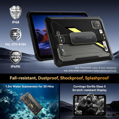 Blackview Active 7 Outdoor Tablet 11 inch Rugged Tablet Android 15, Dual 4G + 5G WiFi 45W 10000mAh GeminiAI 20MP nachtzicht campinglicht 24 GB RAM + 128 GB ROM + 2 TB TF NFC/PC Mode/GPS/OTG/met stylus