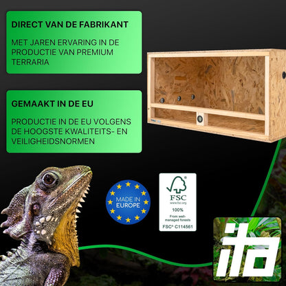ITA Houten Terrarium 100x60x50 cm met Zijventilatie & Ingebouwde Hygrometer - Houten terrarium van OSB-3 platen - Voor reptielen, slangen, amfibieën - EU Product, FSC gecertificeerd