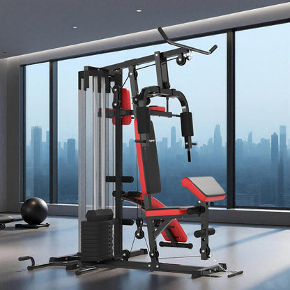 SPORTNOW Kraftstation,Multifunktionale Fitnessstation mit Butterfly- & Latzugstange,Curler, Brustpresse, Sit-Up-Bank, Fitnessgerät mit 65 kg Weightblöcken für Zuhause, Schwarz - QUORE