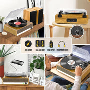 Platenspeler - Geïntegreerde Luidsprekers - Vintage Fonograaf - met Bluetooth-Riemaandrijving - 3 snelheden - voor Muziekgenot - Woondecoratie - Hout - Goud