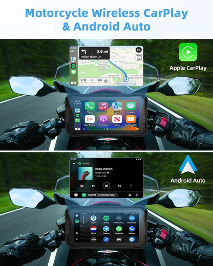 4K Motorfiets CarPlay Android Auto met Dashcam voor en achter, 6,25 inch CarPlay-scherm GPS Dashcam Motorfiets IP67 Waterdicht Touchscreen, Navigatieapparaten Dubbele Bluetooth Spraakbediening 64G TF