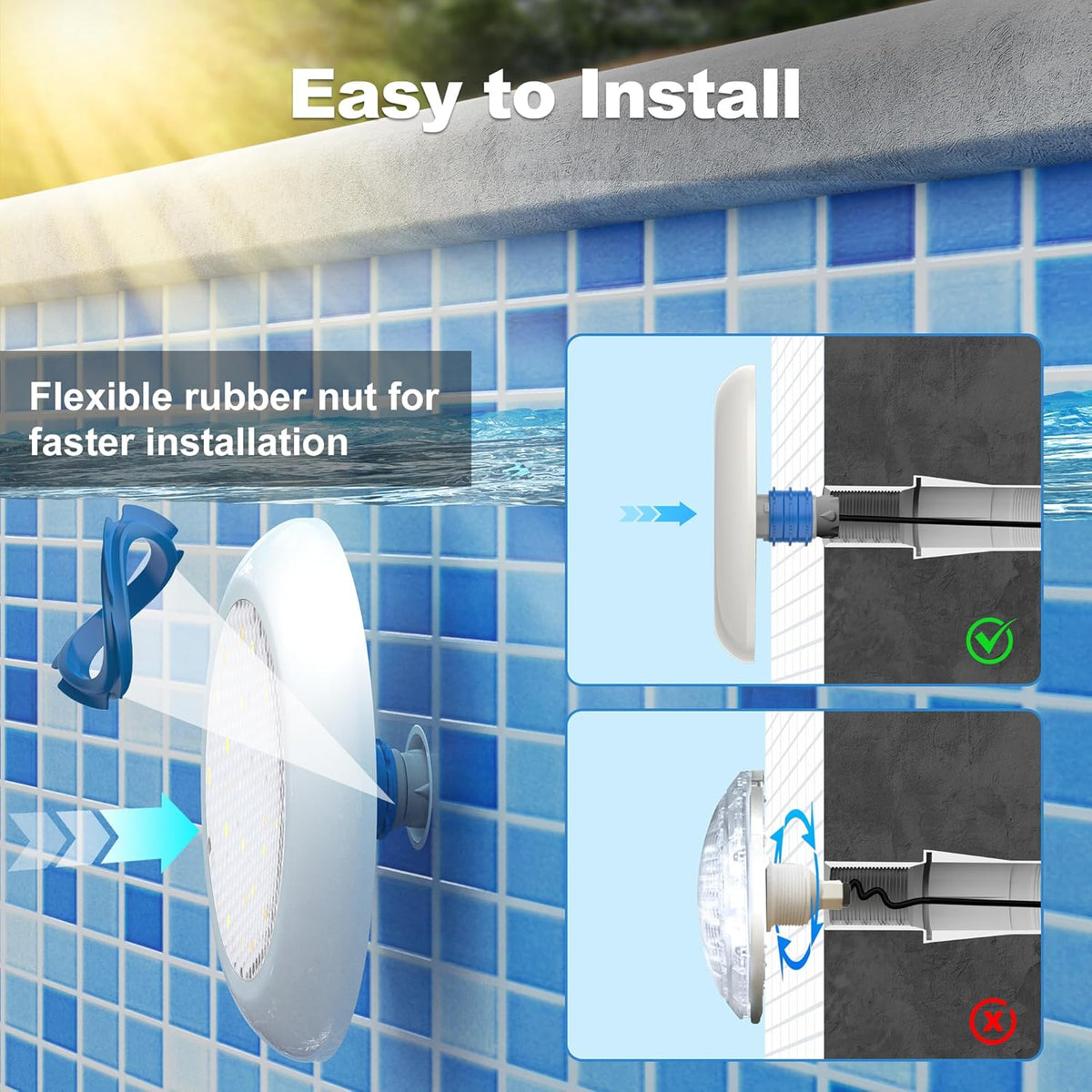 Led-Zwembadverlichting – Zwembadlamp, Zwembadspot, Onderwaterlamp, Onderwaterverlichting – 1,5 Inch Buitendraad Voor Betonzwembaden En Spa's – 15 W RGB – Synchrone Besturing Met Controller En Afstandsbediening