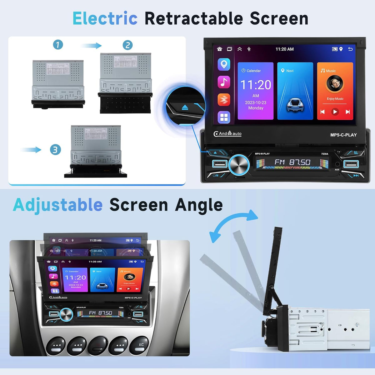 2G+64G Draadloze Carplay Android 13 Autoradio 1 Din met Android Auto Navi GPS WiFi 7 inch Auto Uitbreidbaar Scherm Autoradio met Mirror Link Bluetooth FM/RDS/DAB/SWC/EQ/DVR Achteruitrijcamera