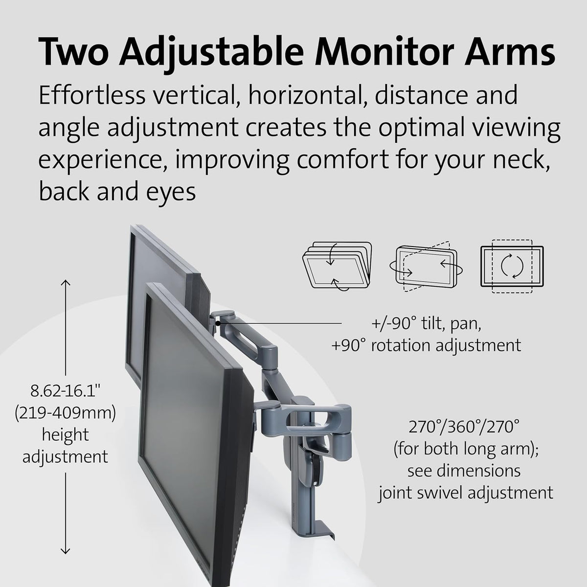 Kensington Dual Monitorarmhouder, Met SmartFit System, Voor monitoren tot 24", K60273WW, Zwart
