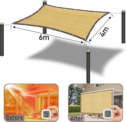 Rechthoekig zonnezeil, zonwering, weerbestendig, 90% schaduwnet voor tuin, broeikas, patio, terras en camping