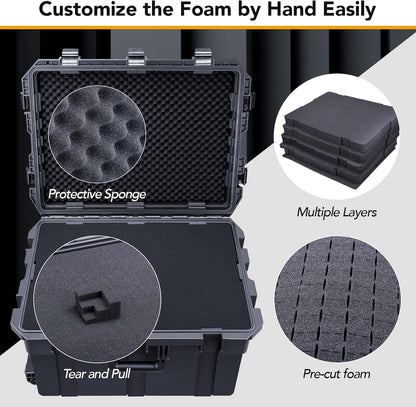 Lykus Grote hardcase box met schuiminzetstuk, verschillende maten, IP66 spatwaterdicht, geschikt voor camera, projector, elektronische apparatuur en meer
