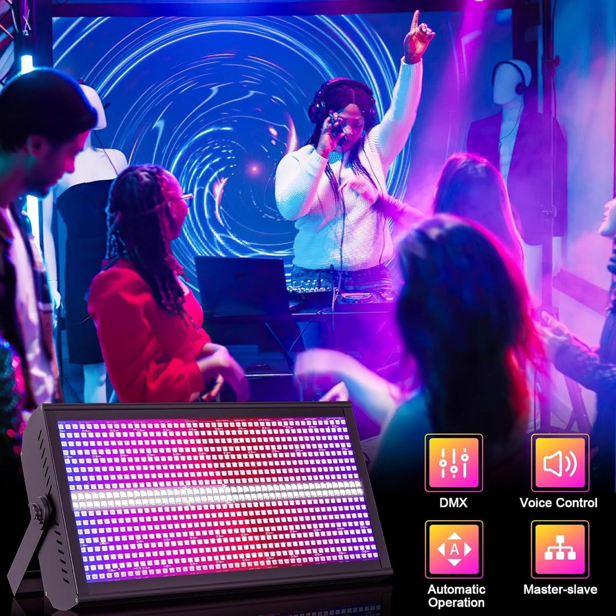 Wallwasher podiumlicht, 200 W, RGBW 768 leds, stroboscoopverlichting met DMX en geluidsactivering voor disco, DJ-bar, Kerstmis, Halloween, bruiloften
