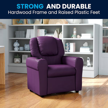 Flash Furniture Hedendaagse kinderfauteuil met bekerhouder en hoofdsteun, hout, paars Vinyl, 60,96 x 48,26 x 48,26 cm