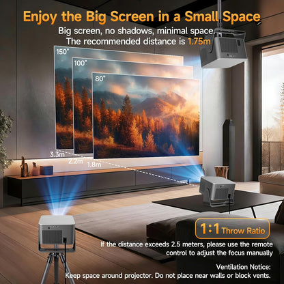 Alwtniet Beamer 4k met Google TV, native Full HD 1080p mini-projector, thuisbioscoop, bluetooth, wifi, kleine smart korte afstand, projector, autofocus/6d trapeziumcorrectie voor outdoor, mobiele