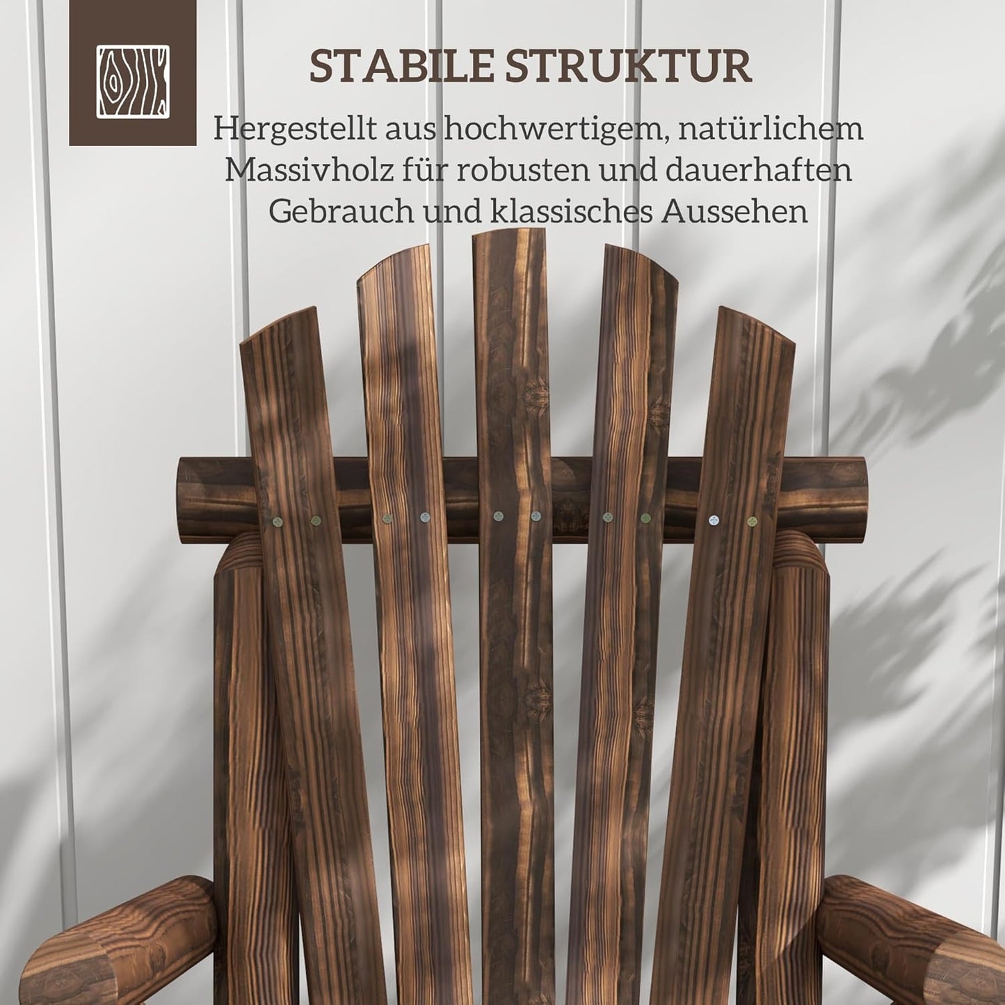 Outsunny Adirondack Garden Chair Wooden Chair High Backrest with Armrest Pine Wood Charred 83 x 68 x 101 cm - QUORE
